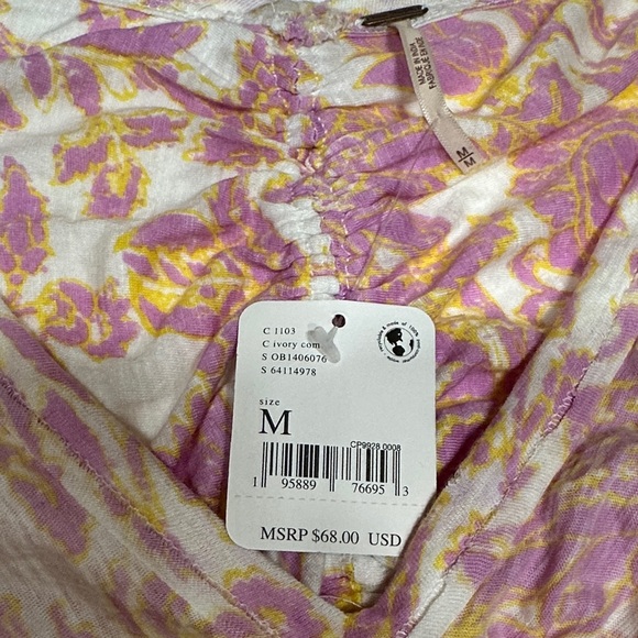 Free People NWT Boho Floral Ruched V-Neck Long Sleeve Top - Spring Colors - Picture 5 of 5